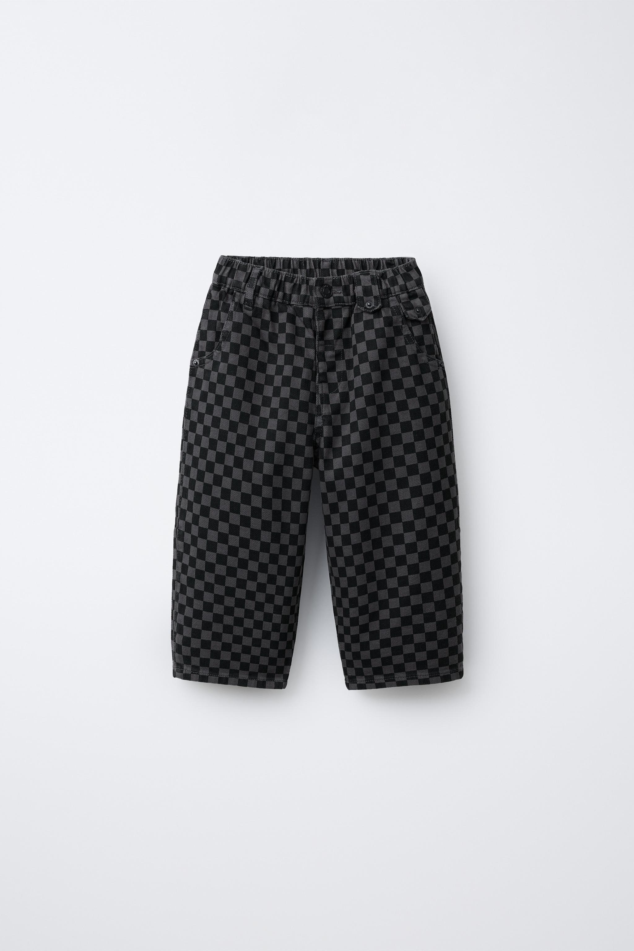 WARM CHECKERED BAGGY TWILL PANTS